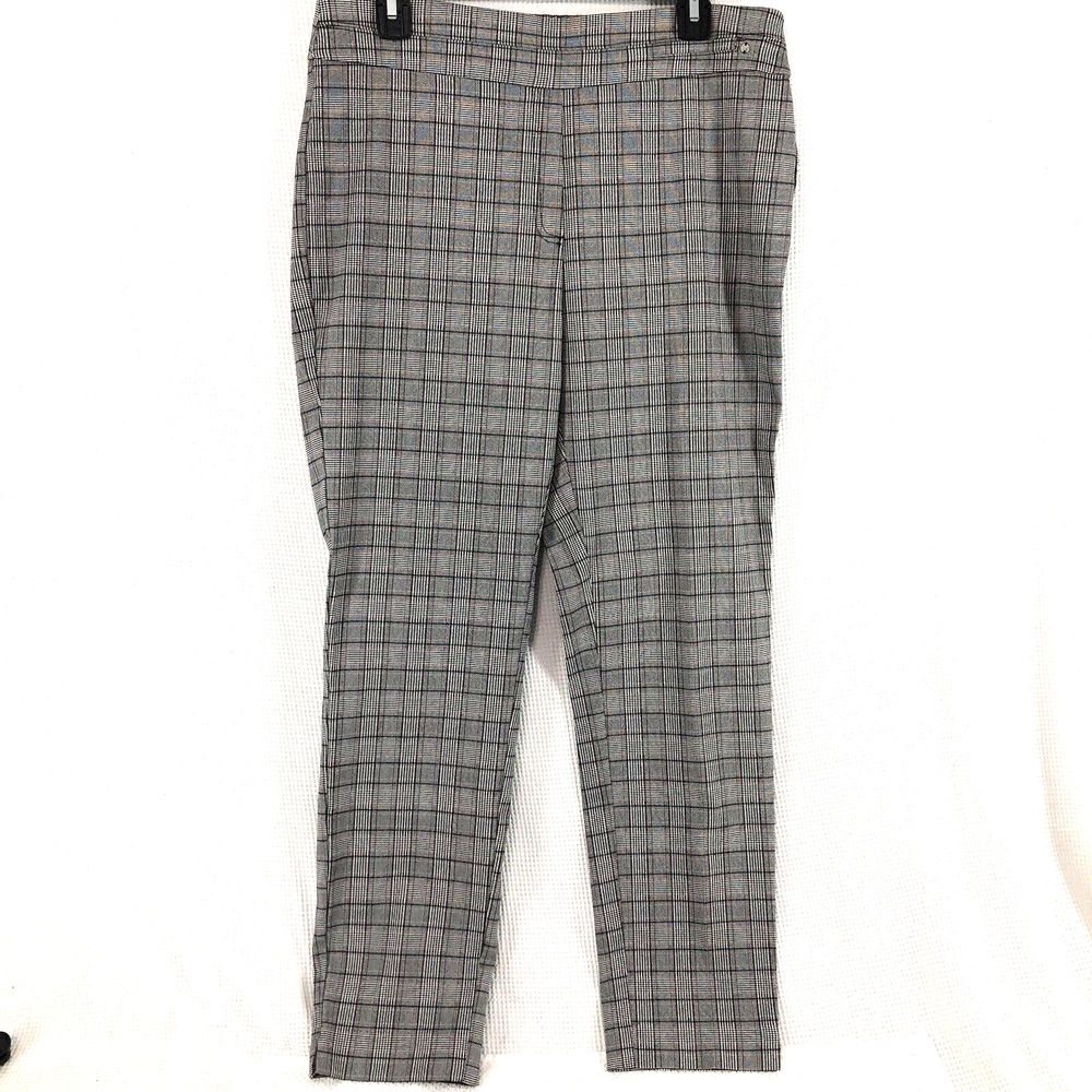 business leggings L black grey red houndstooth plaid  straight