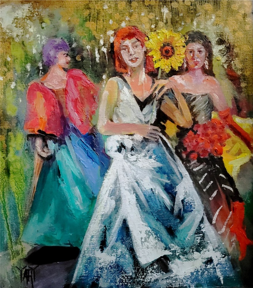 YARY DLUHOS Ballroom Dancing Music Women Art Oil Painting Elegance Original