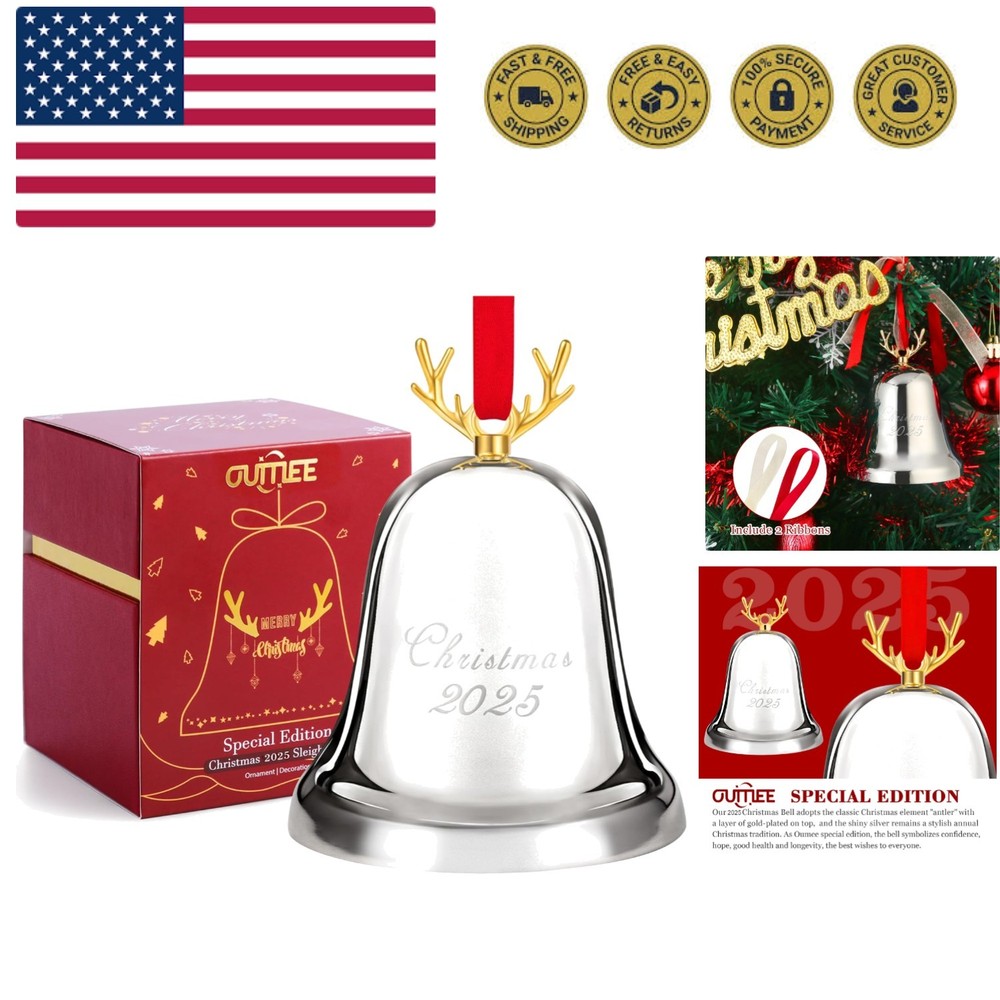 2025 Annual Christmas Bell, Silver Bell Ornaments for Christmas Tree Decorati...