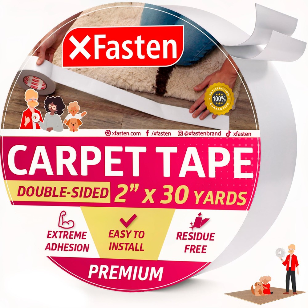 Double Sided Carpet Tape 2 Inch x 30 Yards for Area Rugs Residue-Free Strong Hold-image