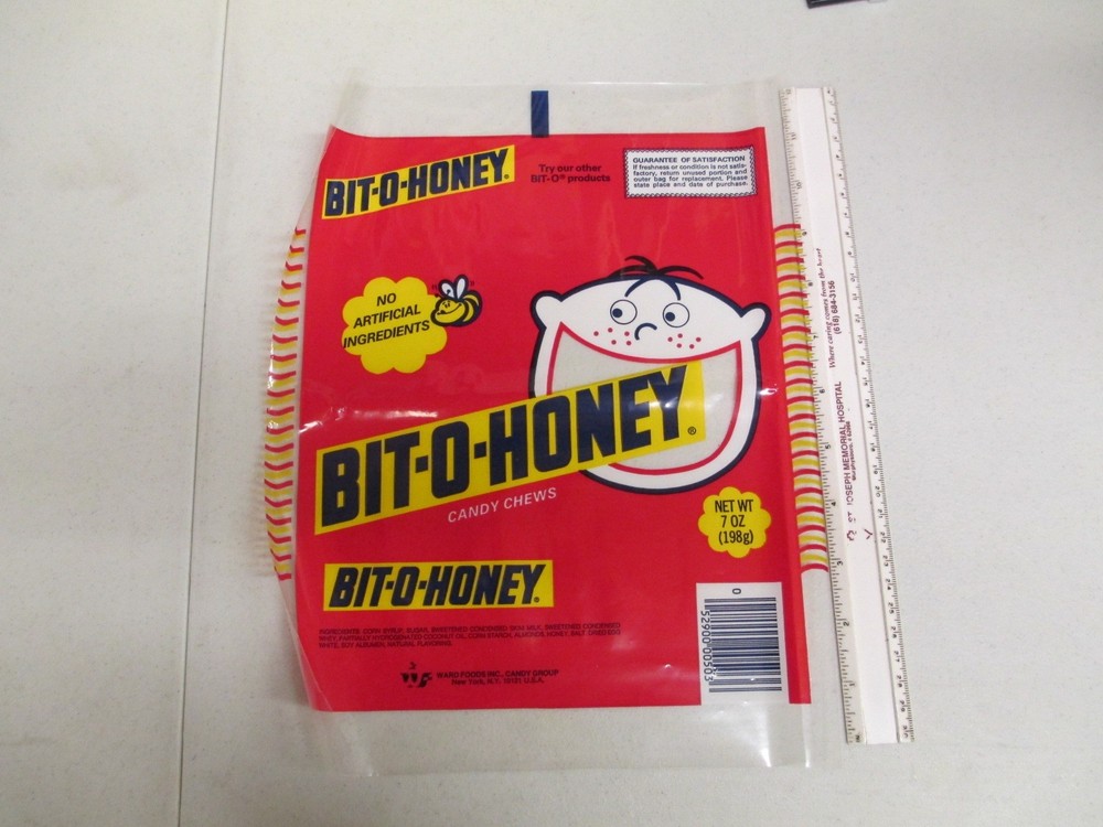 1980s BIT-O-HONEY plastic candy bar bag sample by Williamson Candy Co for kids WARD
