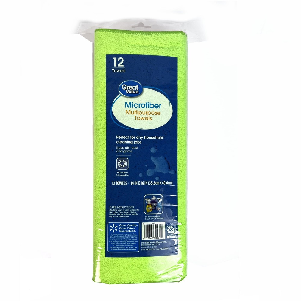 Multipurpose Microfiber Household Cleaning Cloth & Wipe, 12 Count, Multicolor