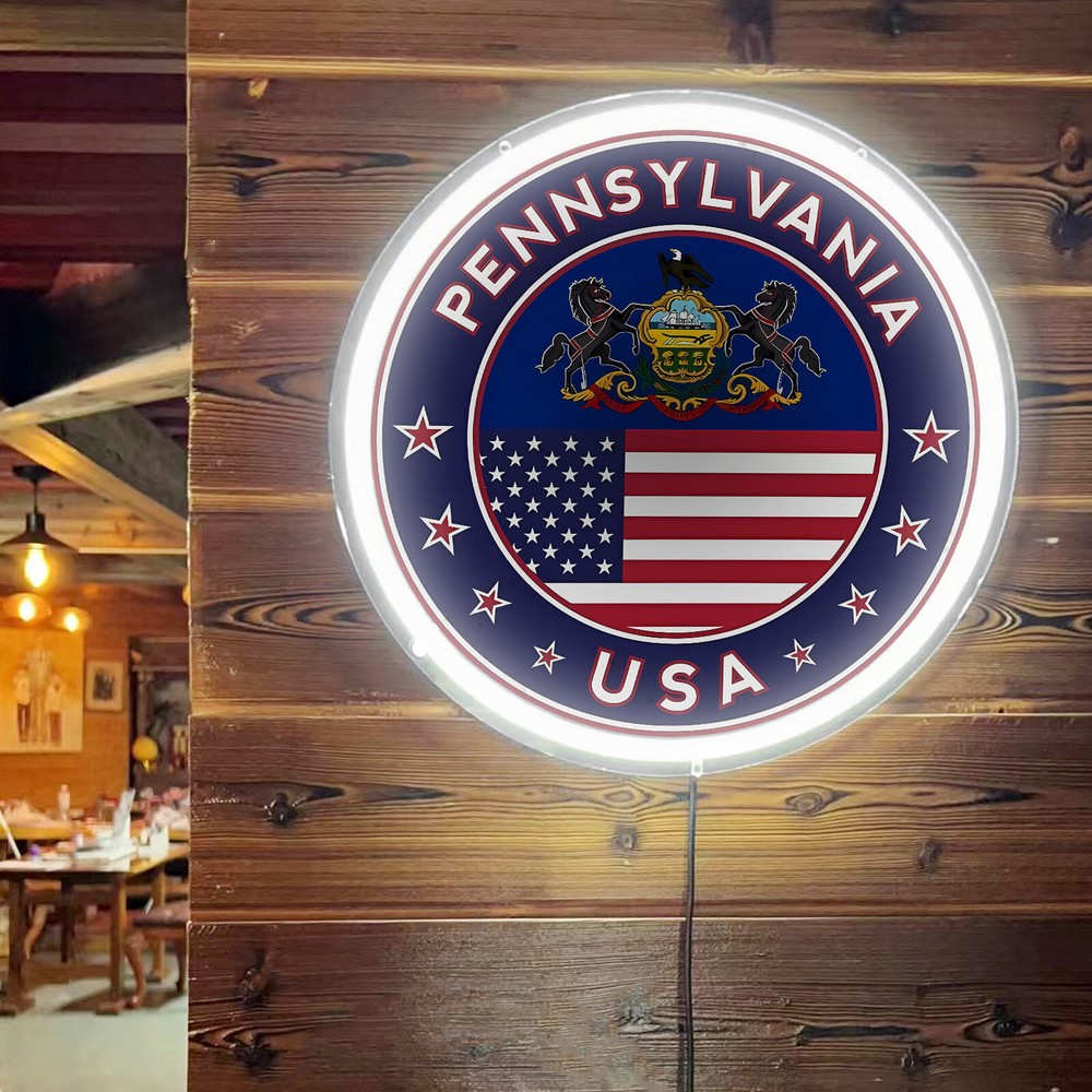 Pennsylvania State Flag Neon Sign, Decorate with Keystone State Elegance USA FY1