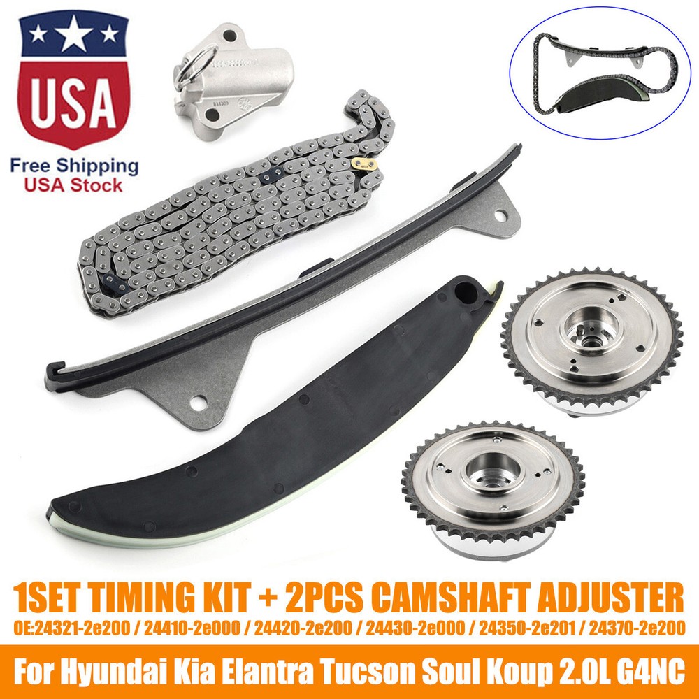 Timing Chain Kit Camshaft Phaser For Hyundai Elantra Tucson Kia Soul 2.0L G4NC*