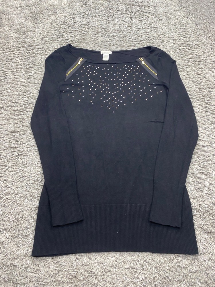 Y2K Grunge Goth Cache Sweater Women Small Black Studded Jewel Whimsigoth