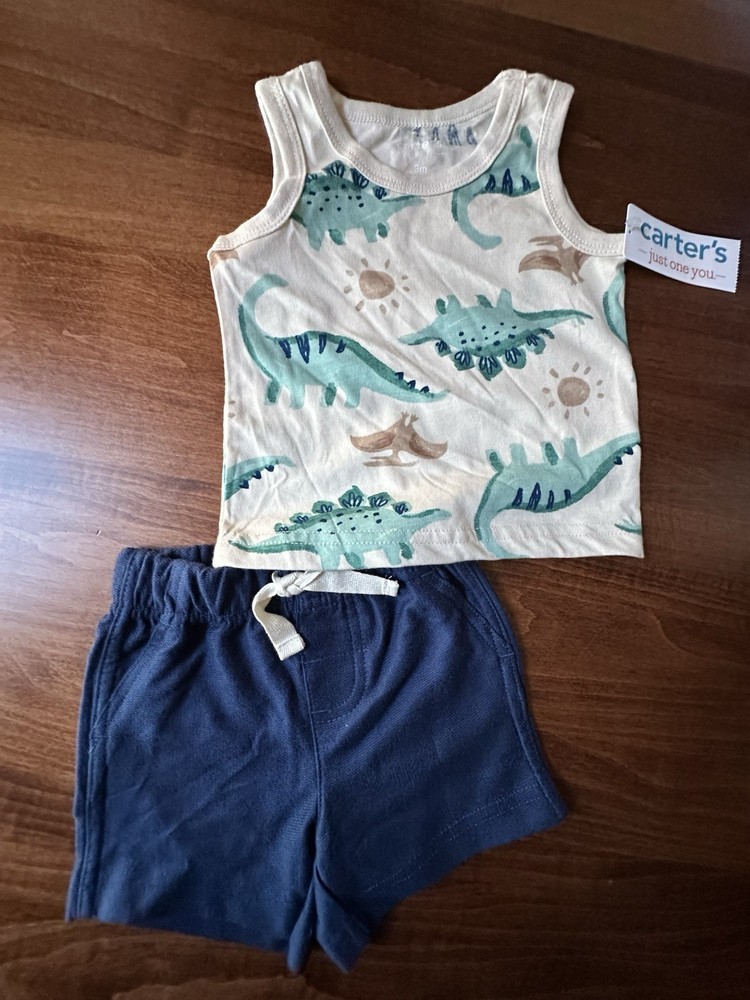 Carter's Just One You Baby Boys' Dino Tank & Shorts Set - Green/Navy 3M NWT