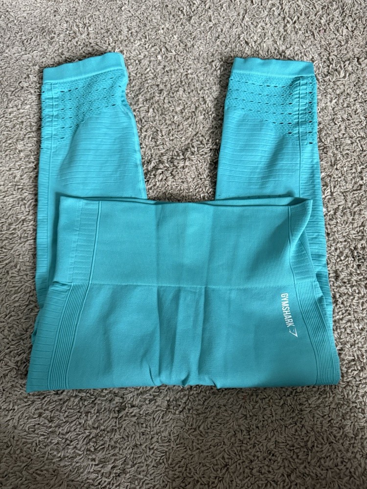 Gymshark Teal Cropped High-Rise Training Leggings Small Stretchy Workout Activewear