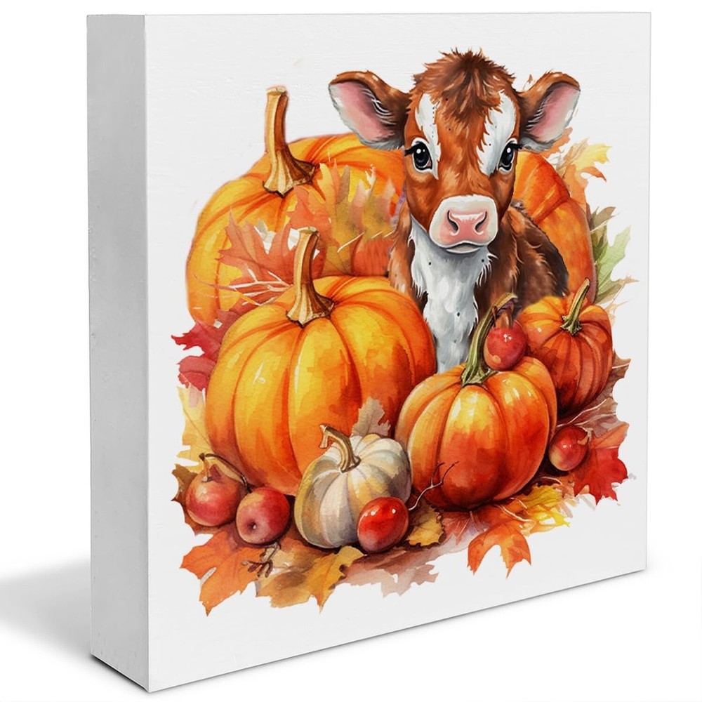 Pumpkins Decor Fall Decorations Farmhouse Autumn Pumpkin Cow Wooden Sign Home...