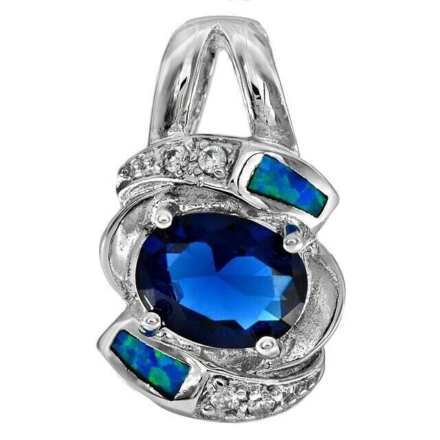 2CT Treated Blue Sapphire Australian Opal Inlay 925 Sterling Silver Pendant