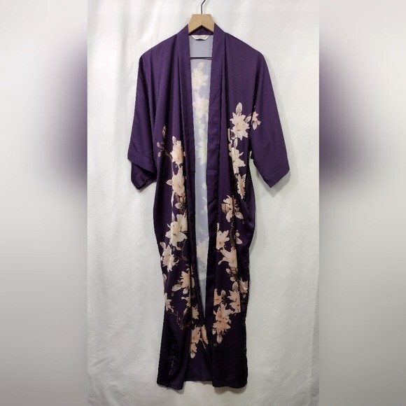 Babeyond Floral Kimono Robe Women's XXL Purple Casual Retro 90s Y2K