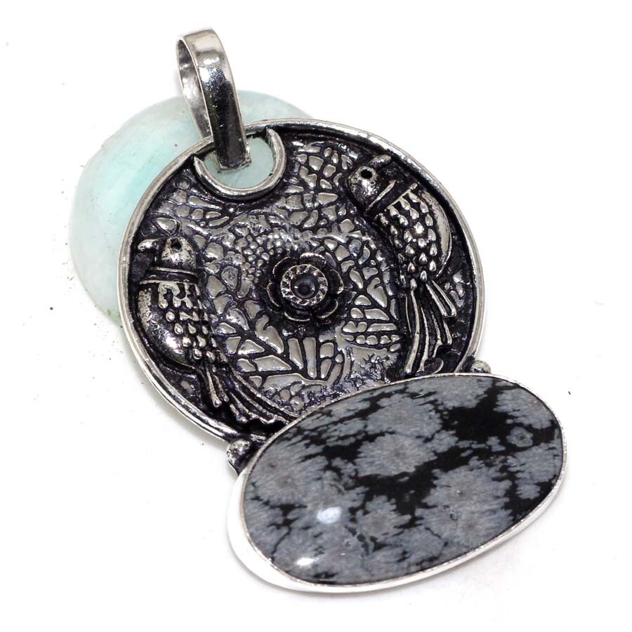 Snowflake Obsidian 925 Silver Plated Gemstone Pendant 2