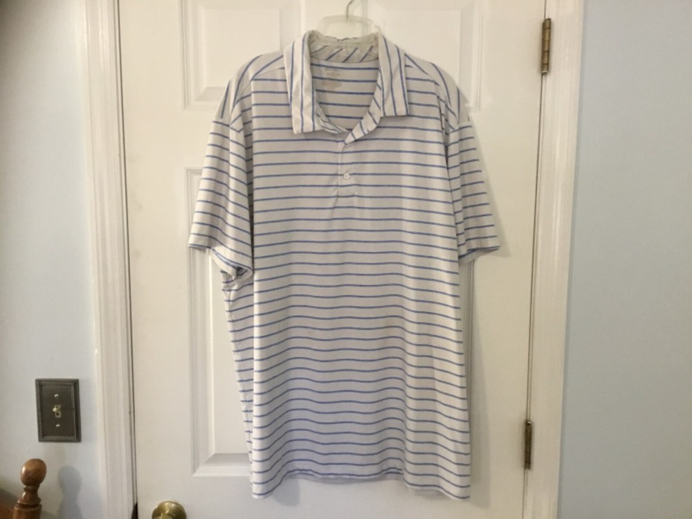 Men's XL Performance Polo - White & Blue Striped - Active Fit-image