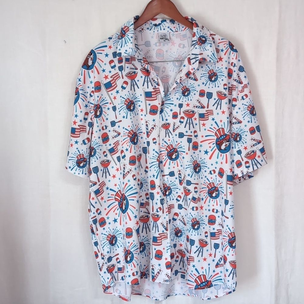 Bucee's Americana Fourth of July Short Sleeve Button Up Size 2x