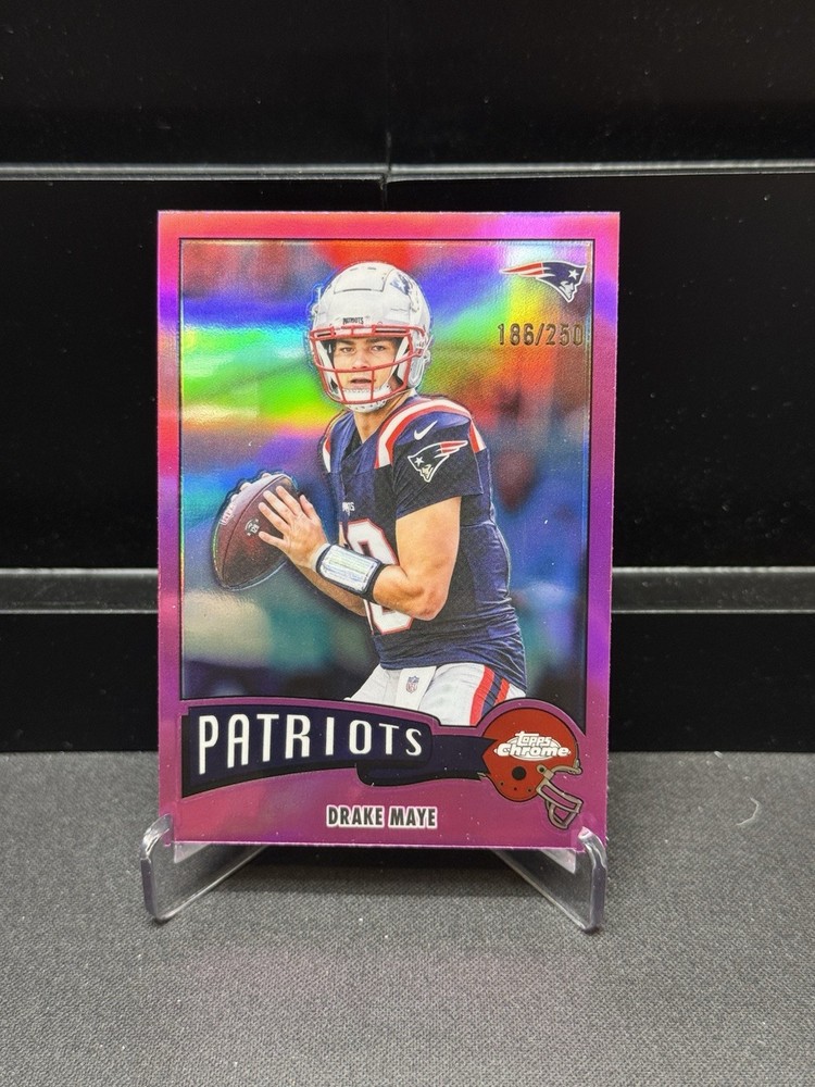 2025 Topps Chrome Football Drake Maye 1975 Pink Refractor SP /250 Patriots