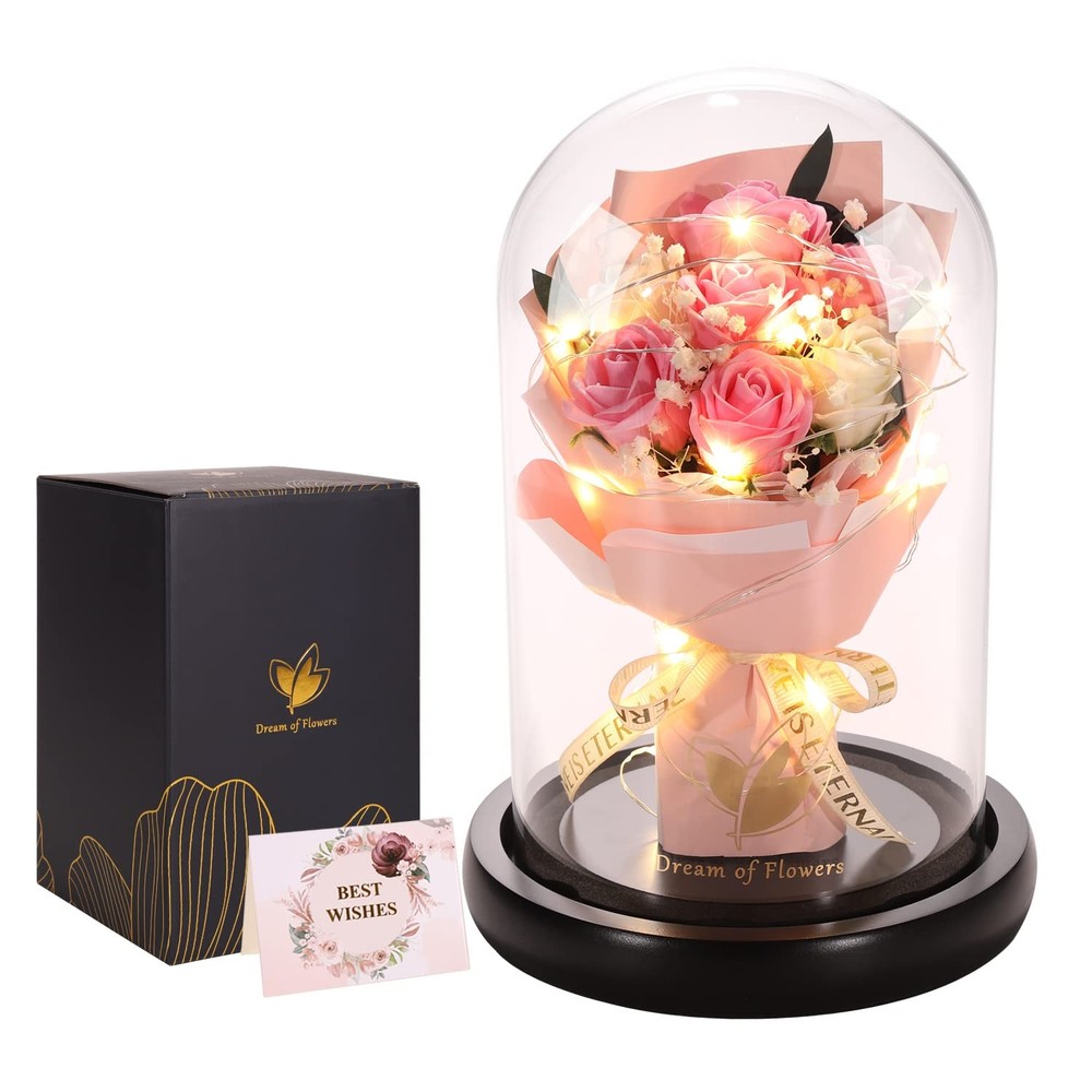 Romantic Valentine's Gifts for Her - Rose in Glass Dome Flower Present