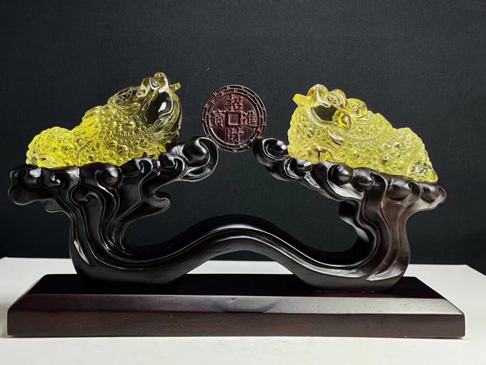 3LB Natural Citrine Quartz Golden Toad Skull Carved Crystal Gift