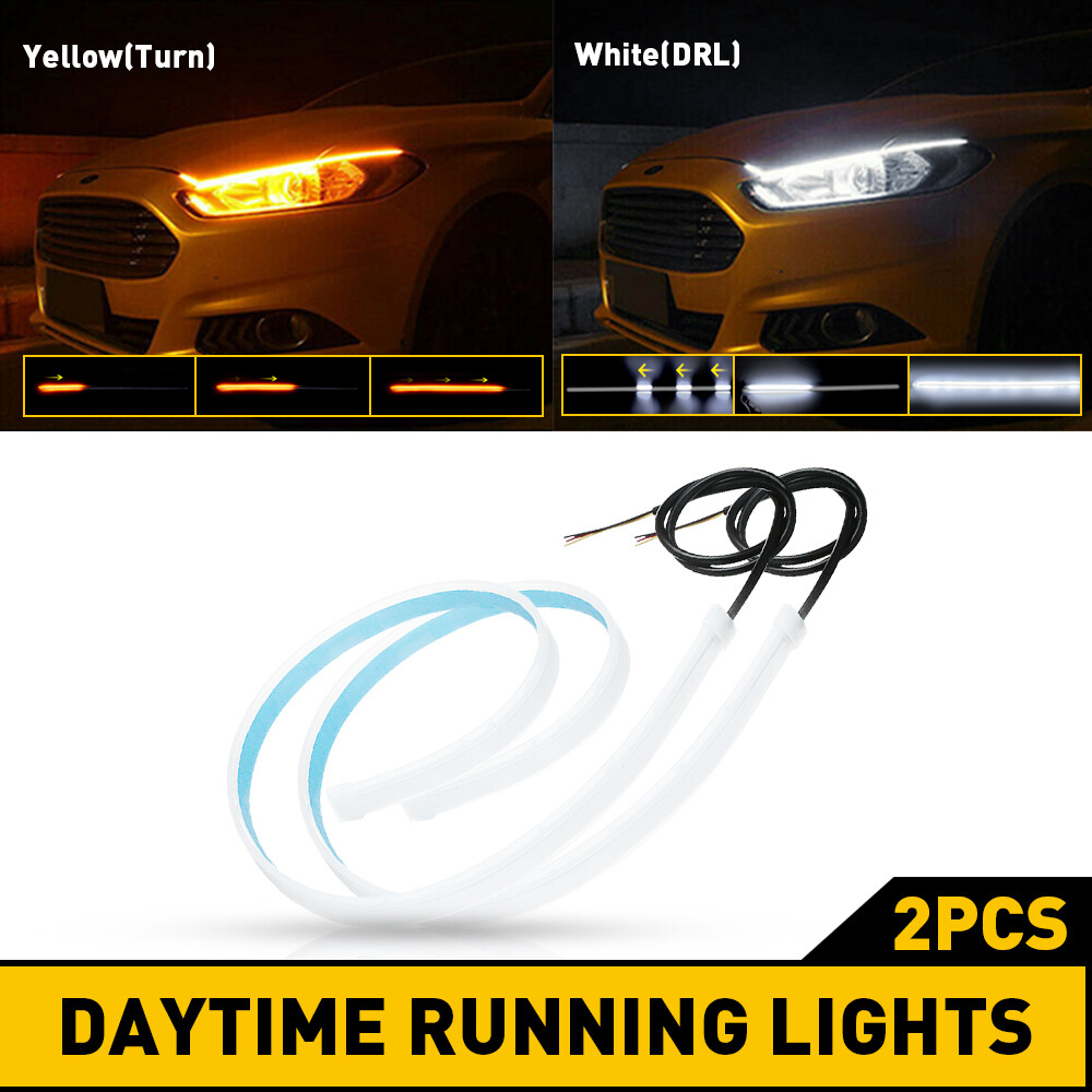 60CM Flexible LED Headlight Strip Slim Sequential DRL Turn Signal Amber Light S