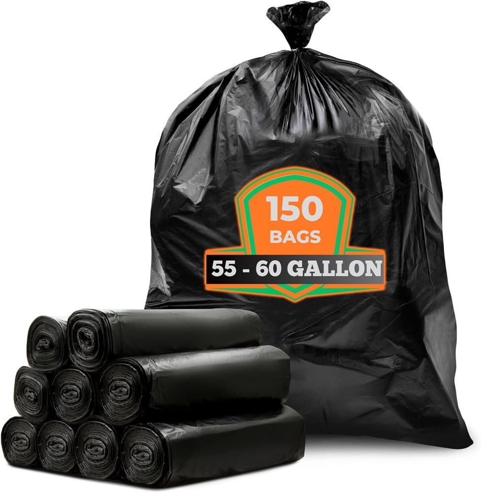 Weather-Resistant 55-60 Gallon Heavy Duty Trash Bags - 150 Count for Outdoor Use