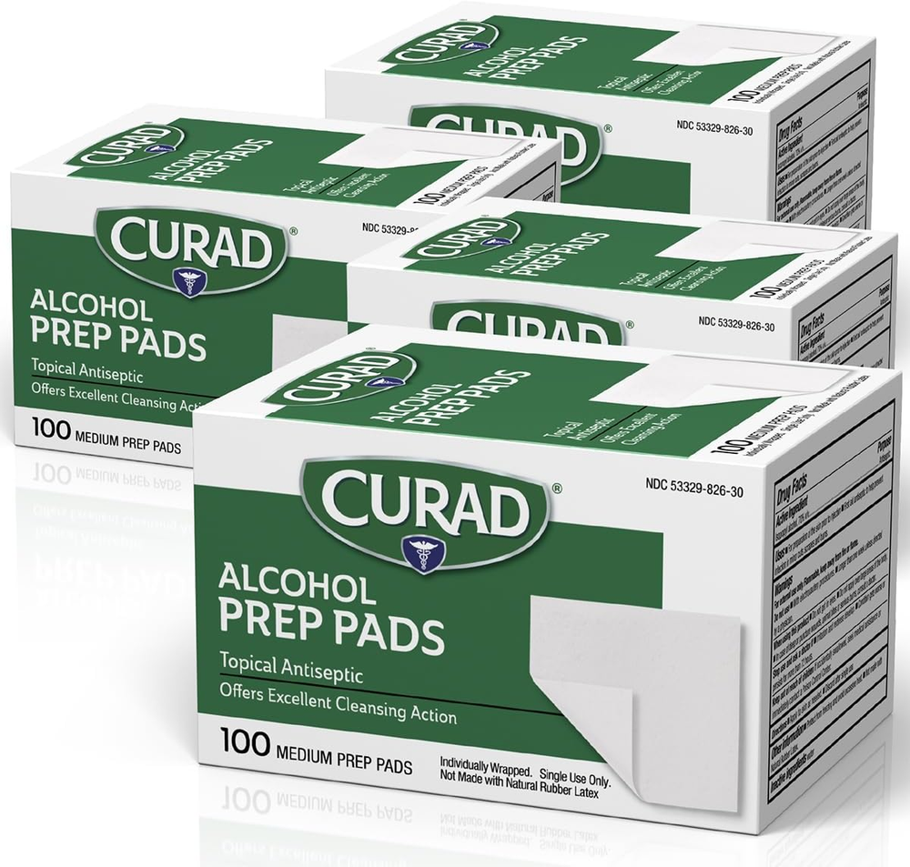 Almohadillas de preparación de alcohol CURAD (paquete de 4 cajas) | 400 piezas de alcohol isopropílico medio