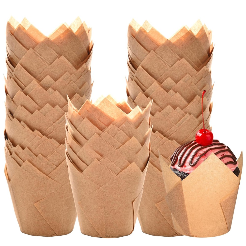 Natural Tulip Cupcake Liners for Baking 200 Cups Unbleached Parchment Paper