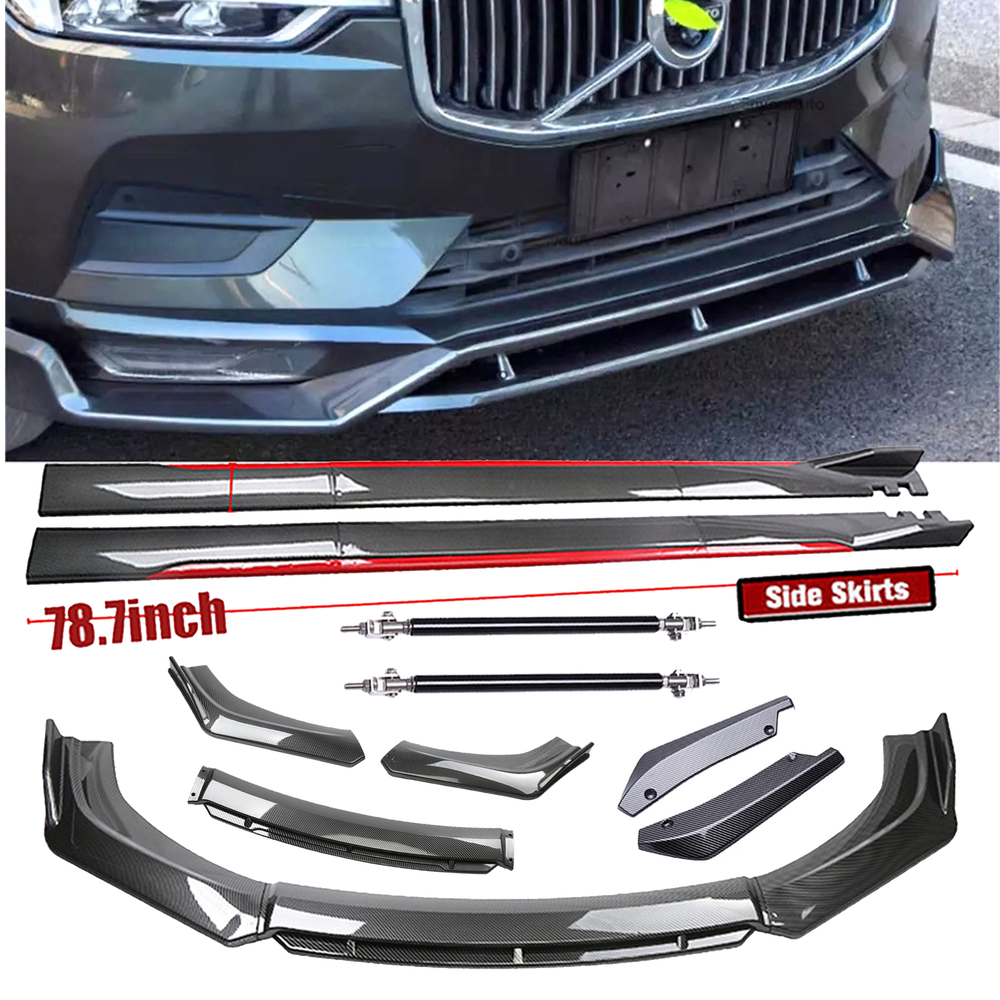 Volvo S60 S80 S90 Front Rear Bumper Lip + 78.7in Side Skirt Extension Body Kit