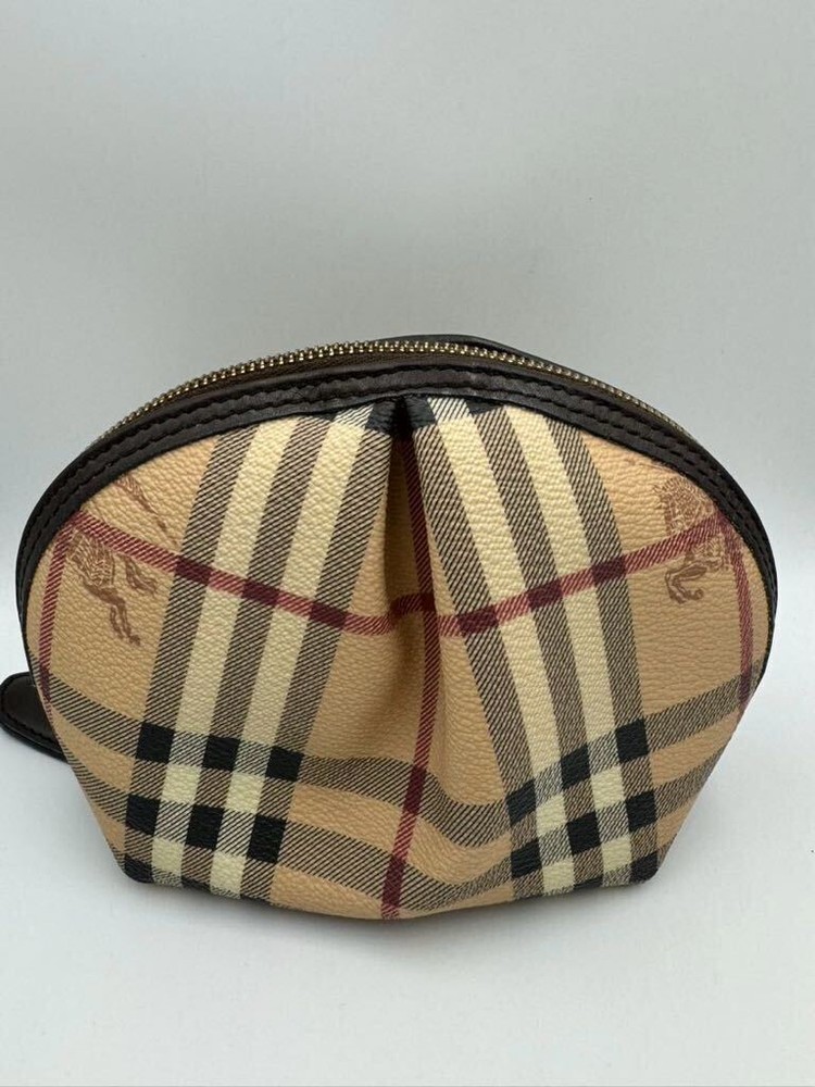 Burberry Pouch Dark Brown Check Pvc Multi Case Men'S Women'S Vanity Bag C