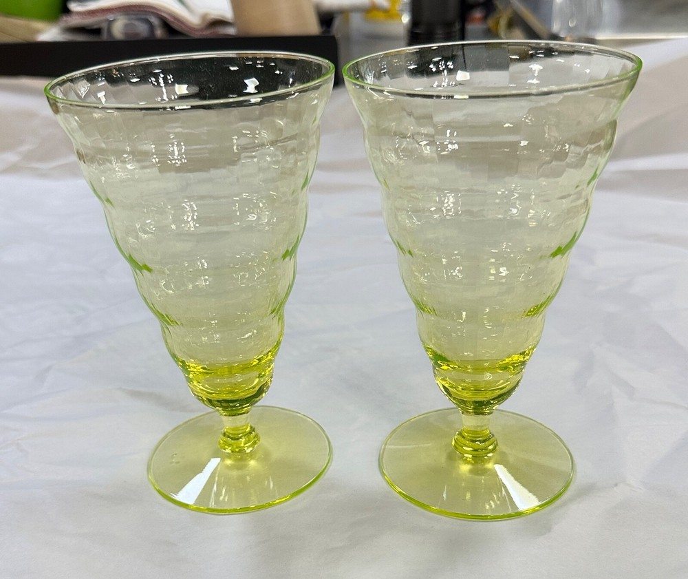 UTILITY GLASS WORKS CAMBODIA WARE FOOTED ICE TEA WATER GOBLET SET OF 2 RARE