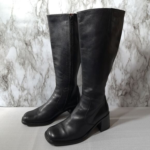 Prialpas Gomma Women's Black Leather Heel Boots Size 38 Made In Italy