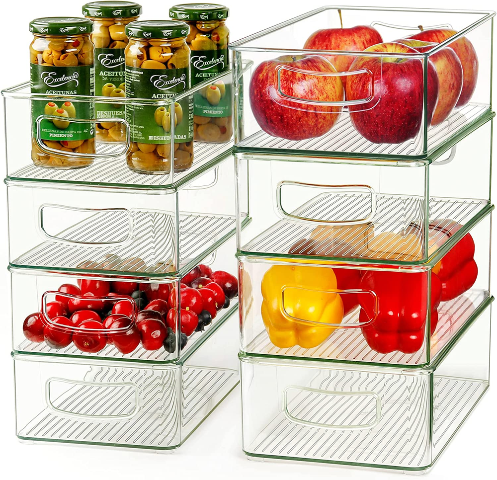8 Pack Clear Stackable Plastic Storage Bins with Straight Sides for Organization