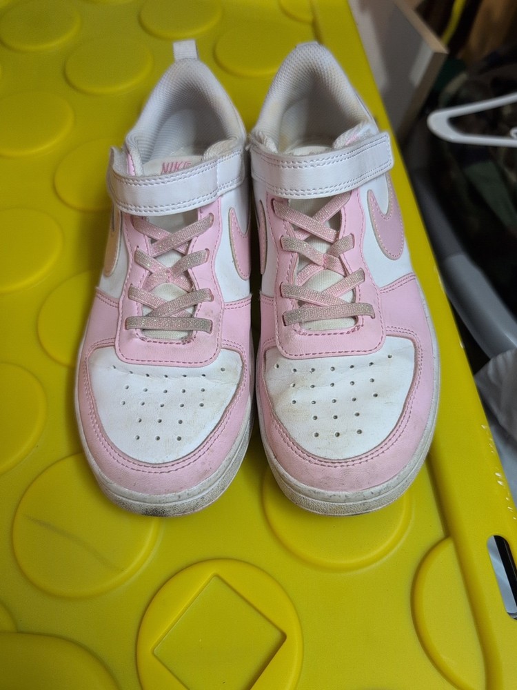 Nike Girls Court Borough Low Size 3Y Pink White Shoes Slip On