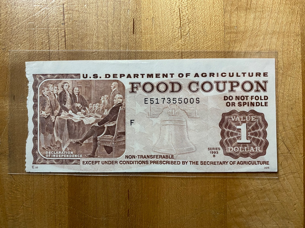 $1.00 - FOOD STAMP COUPON - Vintage USDA issue of 1993 - Month Code F - XF Cond-image