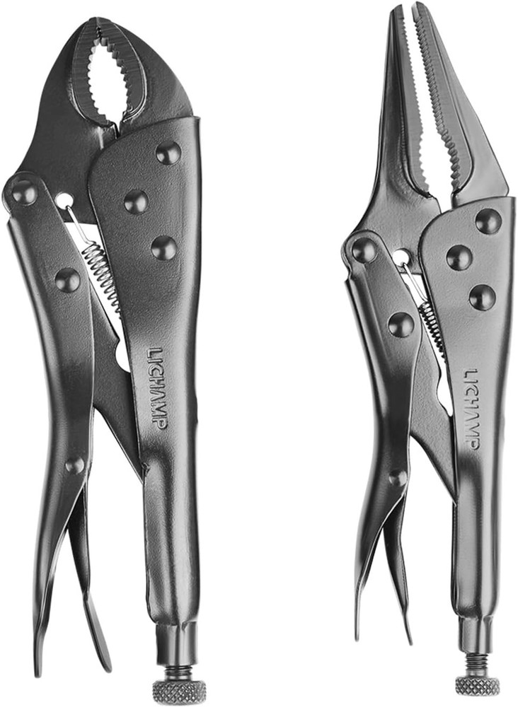 Lichamp 2-Pack Locking Pliers Set, 10 inch Curved Jaw Grip Medium, Silver