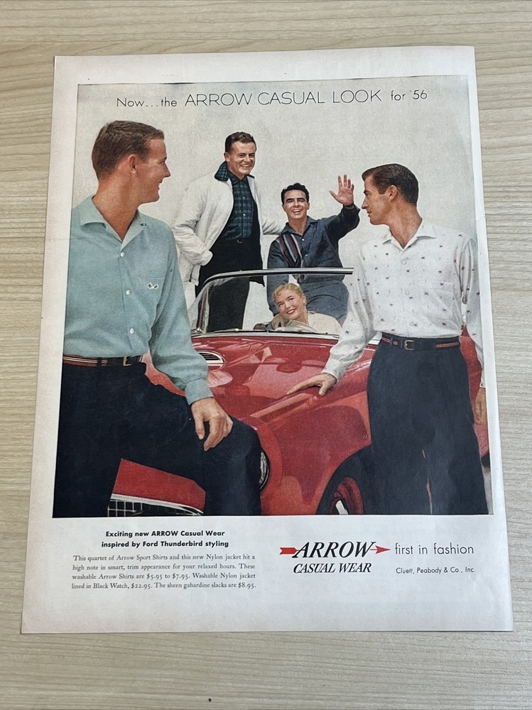 1955 Ford Thunderbird Vintage Print Ad Casual Wear Fashion from Life Magazine  