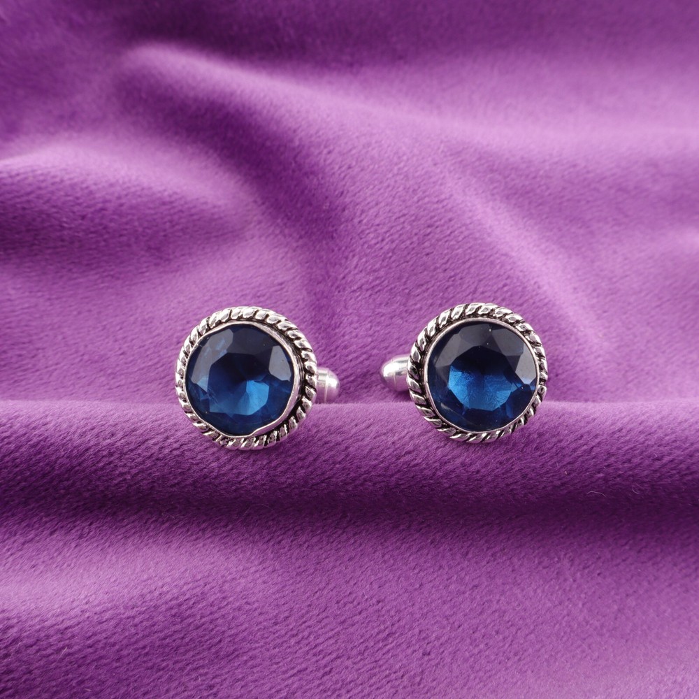 925 Silver London Blue Topaz Gemstone Anniversary Fathers Gift Wedding Cufflinks
