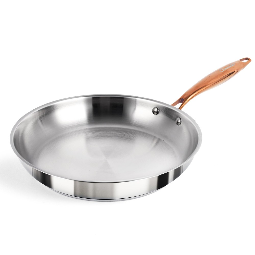 12 Inch Tri-Ply Stainless Steel Frying Pan with Brass Cool Handle, Profession...