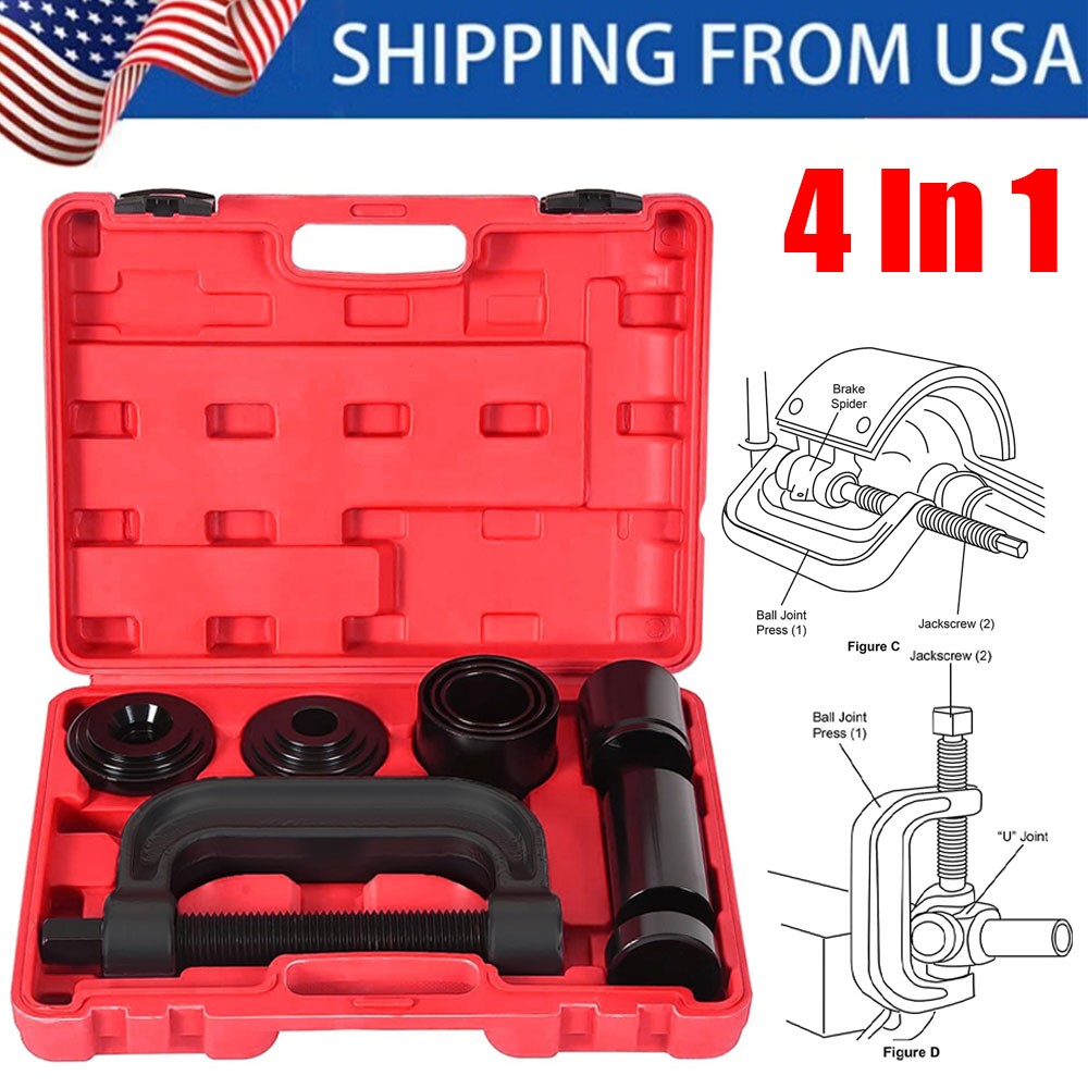 4 In 1 Heavy Ball Joint Press & U Joint Press with 4 x 4 Drive Adapter Red Case
