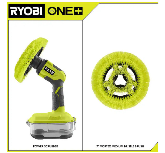 RYOBI ONE+ 18V Cordless Power Scrubber Tool Only with VORTEX Cleaning Action
