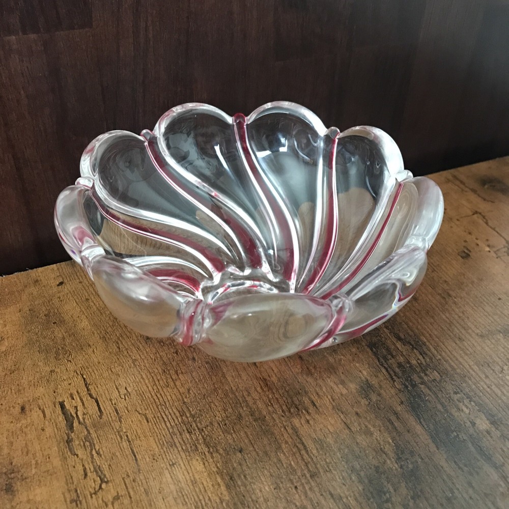 Vintage Red Swirl Candy Dish for Christmas Decor or Gifts  