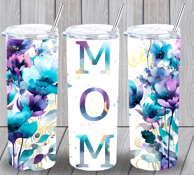 MOM LIFE 17 Blue Purple Mom  20oz Insulated Tumbler With Box Lid Straw New