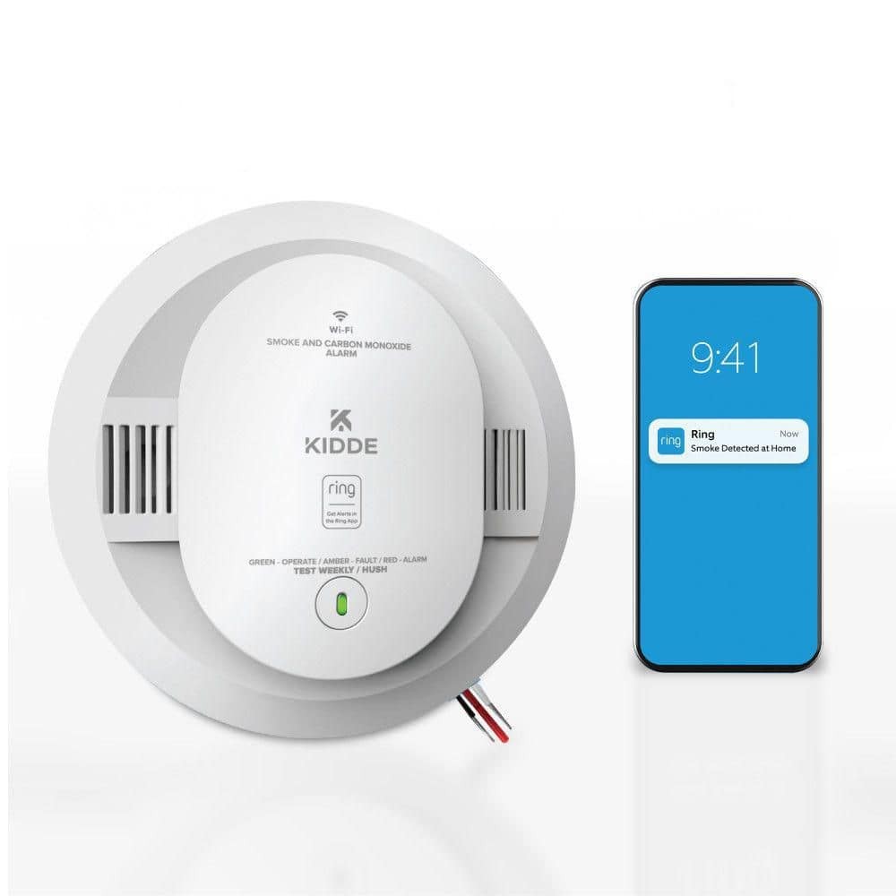 Hardwired Ring Smart Smoke & CO Detector with AA Battery Backup and App Control