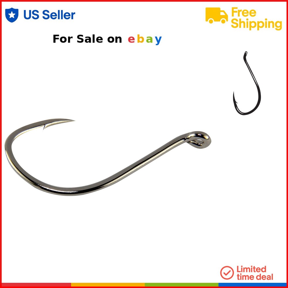 5/0 Black Octopus Forged Needle Point Hooks for Catfish Tarpon 100 Pack