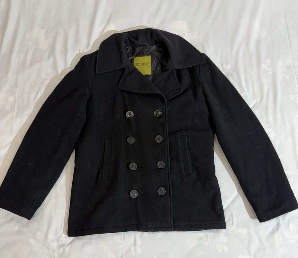 Vintage Knox Armory US Navy Wool Pea Coat Naval Military Classic Double Breasted