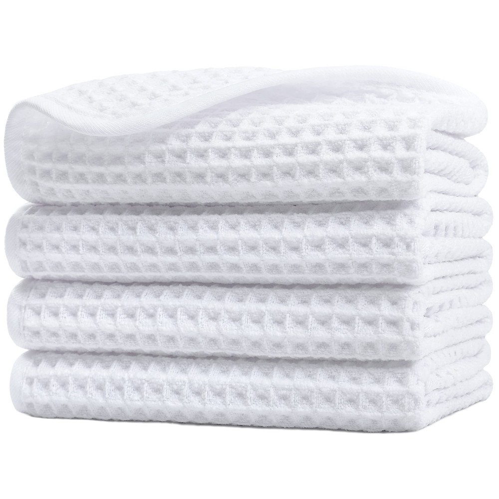 Soft Waffle Weave Microfiber Face Towels 13x13 Inch 4-Pack White Lint-Free Washcloths