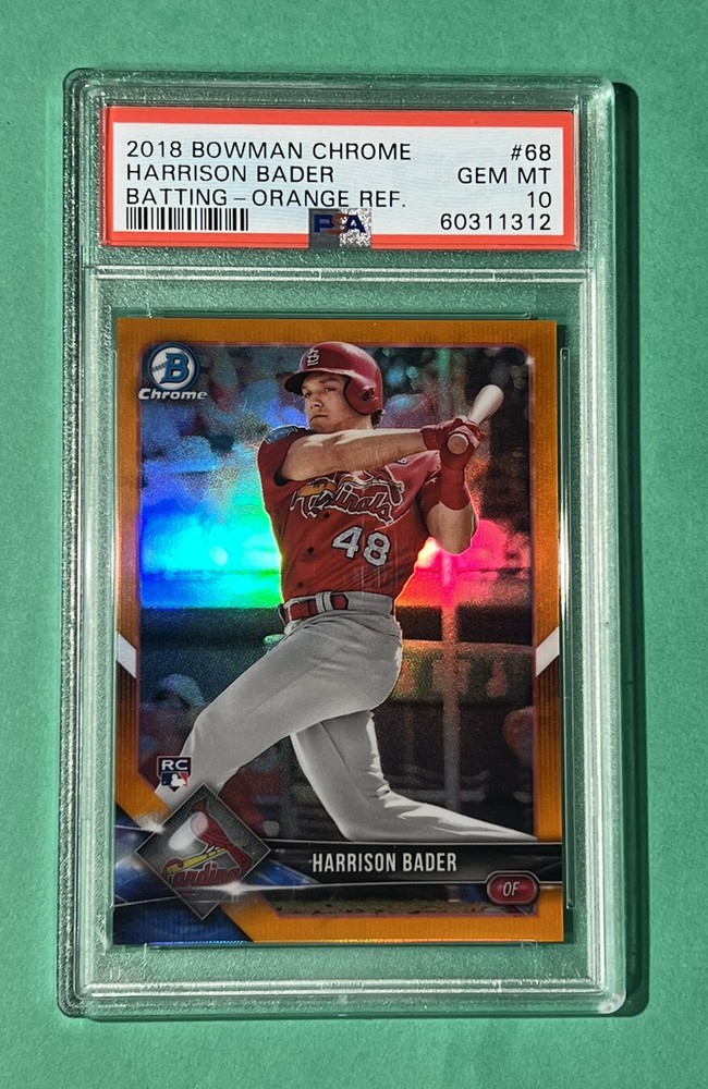 2018 Bowman Chrome Harrison Bader Rc ORANGE Refractor /25 PSA 10 Gem Mint Pop 2