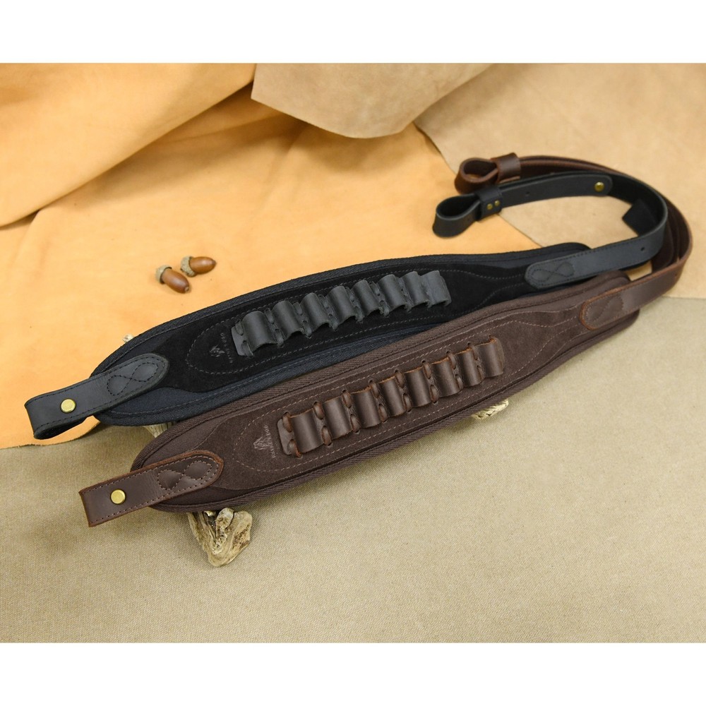 Padded Gun Shoulder Strap Leather Ammo Shell Holder Gun Sling .308 .22lr .30/30