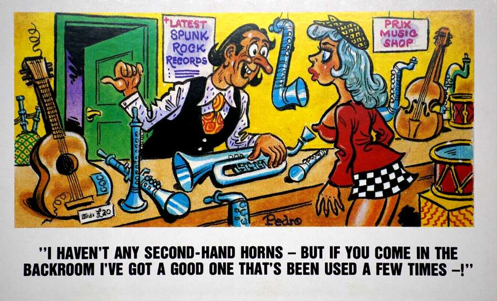 Postcard Seaside Comic Saucy Risqué  Record Guitar Shop Sunny Pedro Series 254