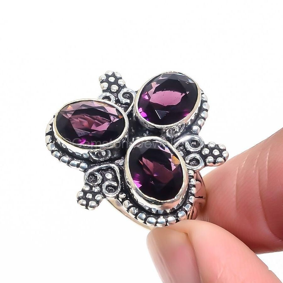 Christmas Sale Amethyst Gemstone 925 Silver Statement Sister Trendy Ring Jewelry-image