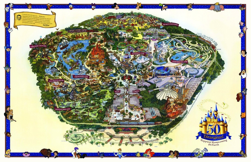 Disneyland Park 50th Anniversary Map Print Poster 11 x 17 MATTE 13x19
