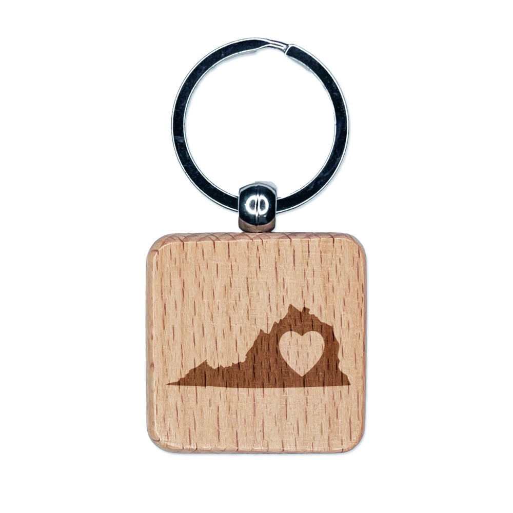 Virginia Heart Engraved Wood Keychain Charm Tag  