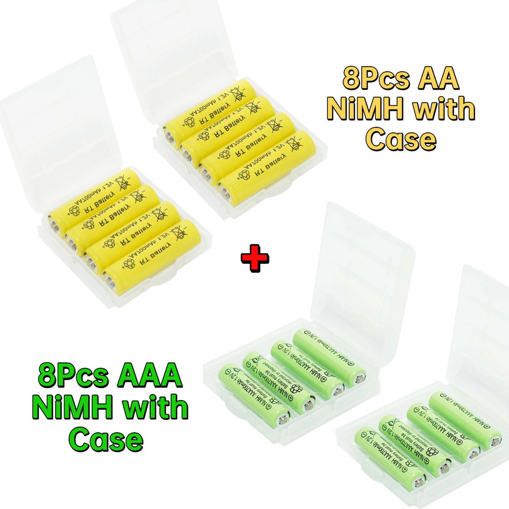 8Pcs AA & 8Pcs 1.2v AAA Ni-MH Rechargeable Batteries 1.2v 700mAh Battery + Case